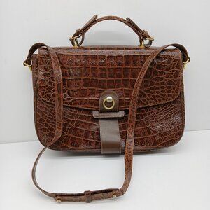 Paola Del‎ Lungo Reptile Embossed Italian Leather Satchel Handbag